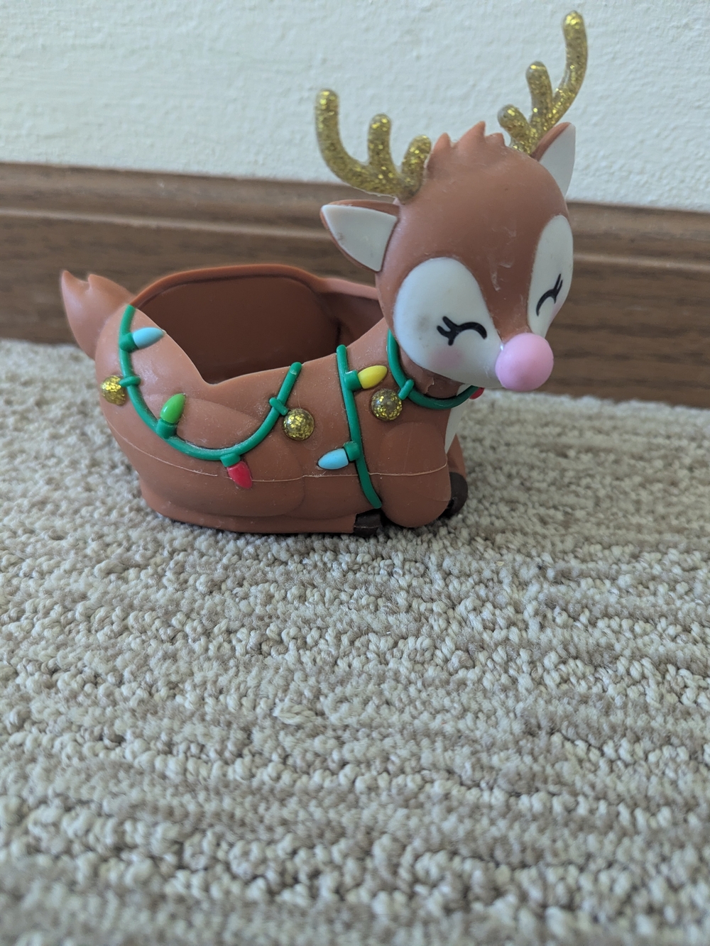 Brown Reindeer Kids Accessory Holder with Pink Nose